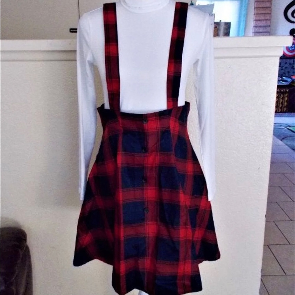 White TurtleNeck & Plaid Overall Skirt